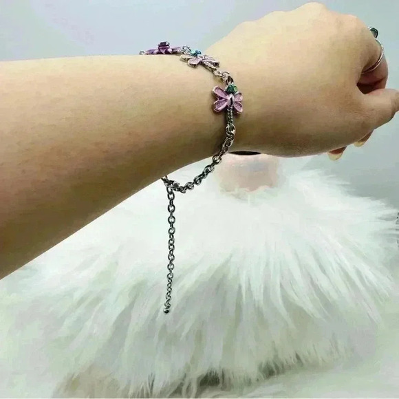 Pink Butterflies Violet Flower Bracelet - Picture 6 of 9